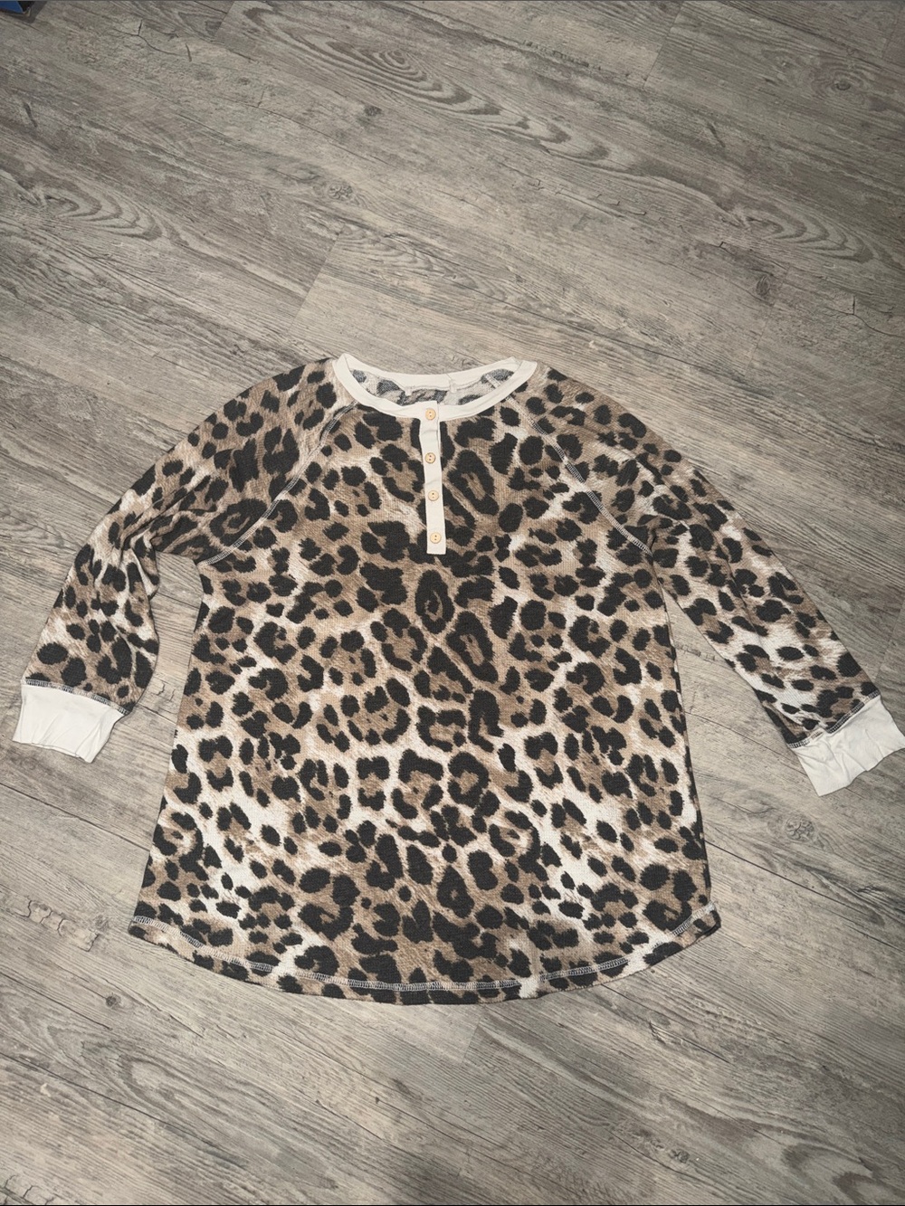 Leopard Print Henley Pullover Top - Neutral Animal Print